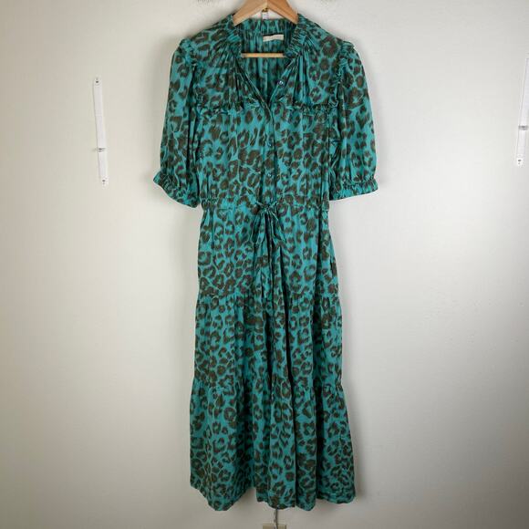 Lola Australia Pacific Midi Dress Size S Turq Green Short Sleeve Animal Cinched - Picture 4 of 14